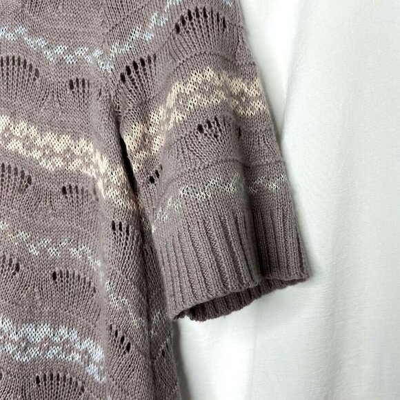 Free People Knit Sweater Size Small Grey Short Sleeve‎ Striped Top 3/4 Sleeves - Picture 8 of 12